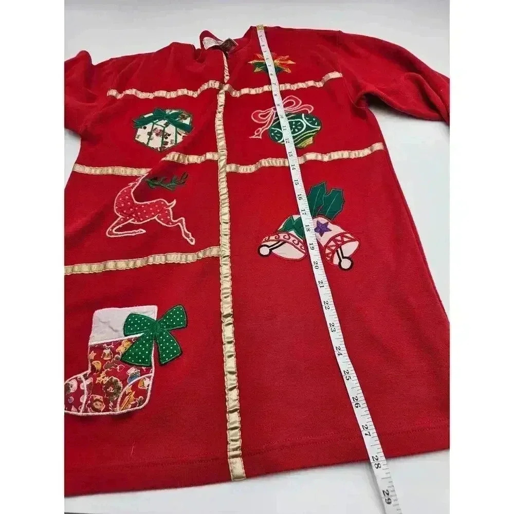 Chrysantheme Women's S Red Christmas Ornament Holiday Long Sleeve Shirt - Picture 6 of 8
